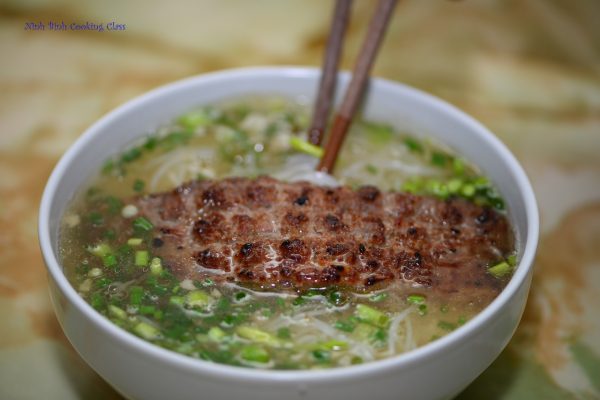 Grilled pork with rice noodle soup made at a Ninh Binh cooking class